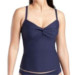 Athleta Twist Up Tankini Top Navy Blue Bikini Top Size 34 B/C Modest Swim Top